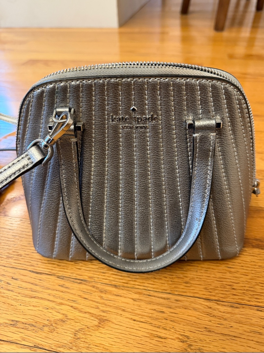 Kate Spade Metallic Quilted Mini Dome Satchel in Silver